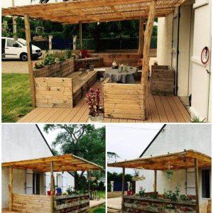 Wooden Deck Made with Pallets and Old wood Logs, Pallet Projects, Pallet Ideas, Wooden Pallet Furniture Projects