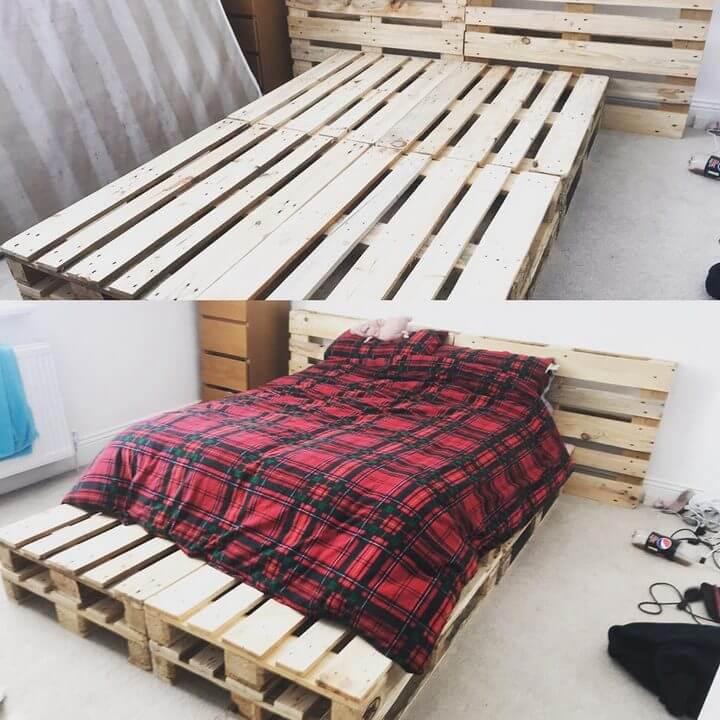 Diy Recycled Pallet Bed Frame Designs, Wood Pallet Bed Frame Queen Diy