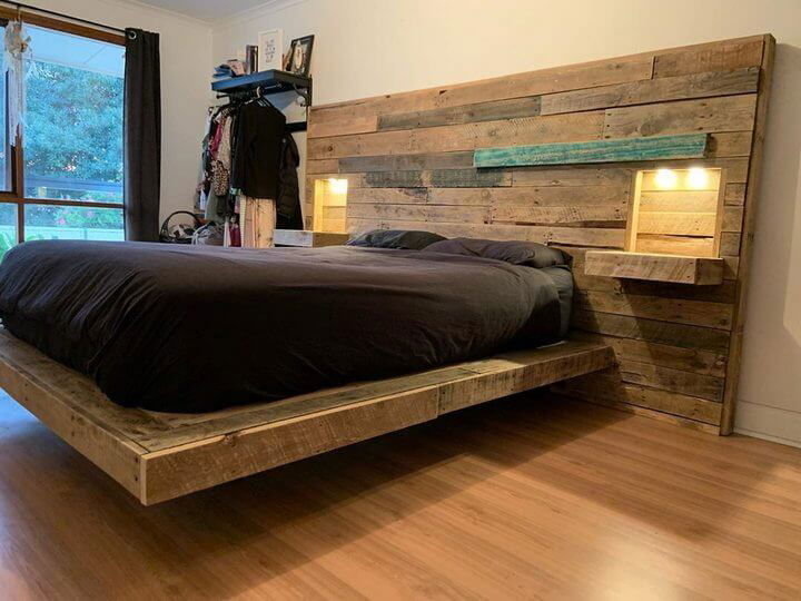 Floating pallet store bed frame