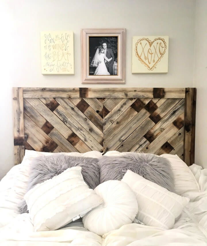 DIY Pallet Wood Herringbone Headboard 1