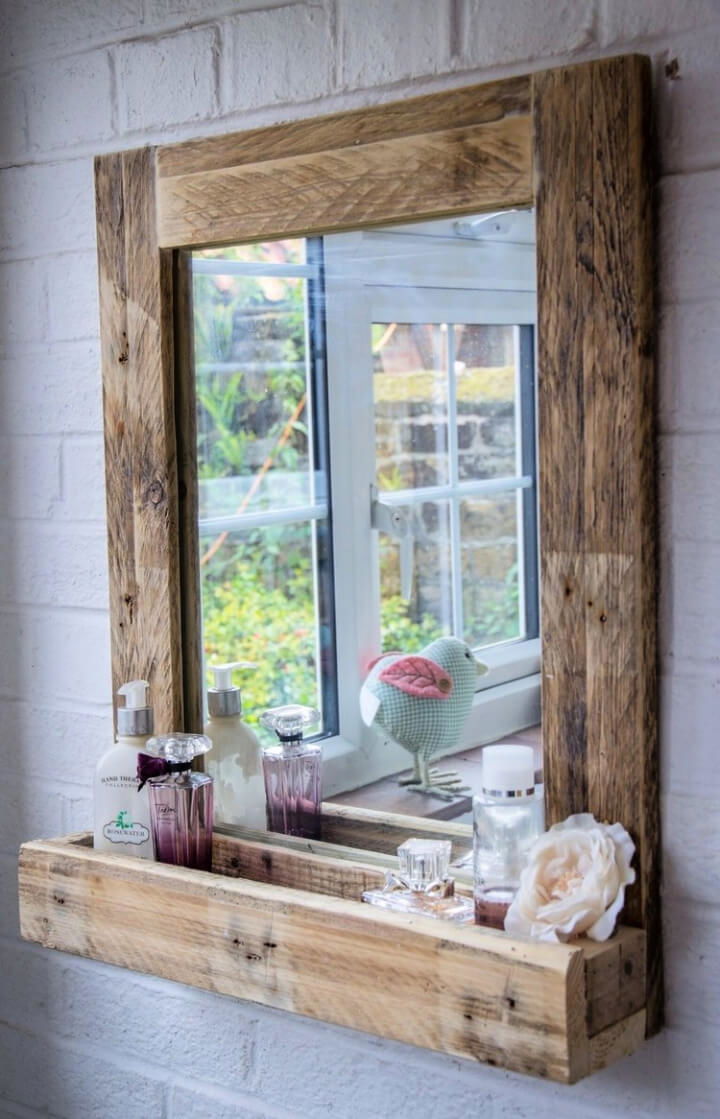 Pallet Bathroom Mirror with Shelf