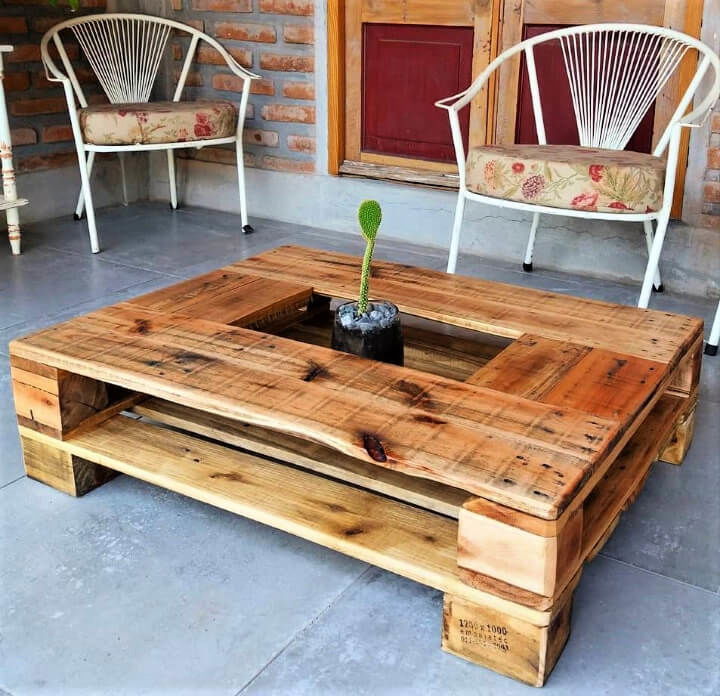 Pallet Coffee Table with Planter Centerpiece